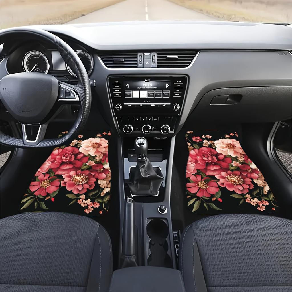 Set of 4 Car Mats Featuring Ethnic Designs with a Vintage Look, Fashionable And to Maintain, Compatible with Different Vehicle Models