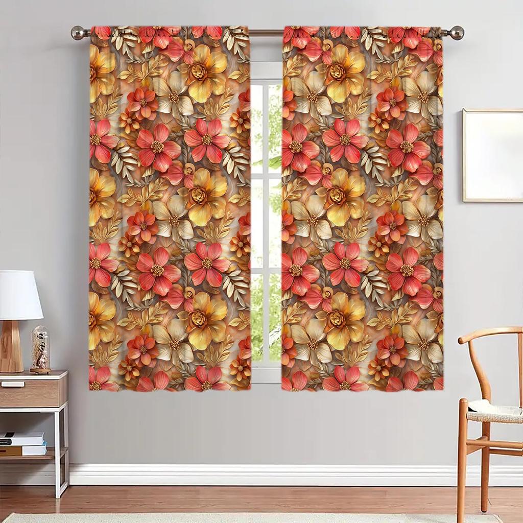 2pcs Three Dimensional Relief Flower Curtains Animal Themed Curtains Shade and Privacy Protection