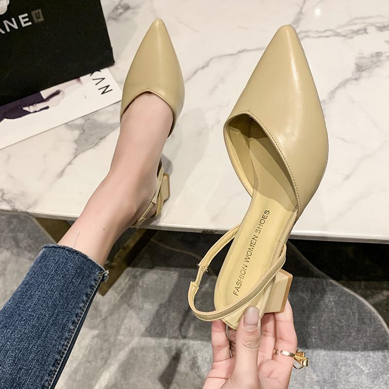 Fashion Women's Heeled Sandals Summer Fashion Sexy Pointed Toe Square Heel Candy Color Ladies Mules Shoes Party Wedding Women Pumps New