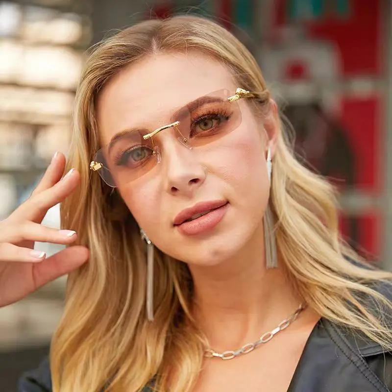 New Trendy Rectangle Frameless Square Sunglasses For Women Fashion Street Photography Summer Vacation Gift Glasses