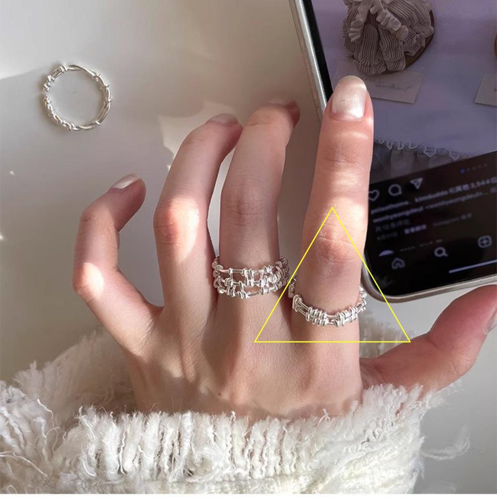 925 Sterling Silver Retro Brushed Open Finger Ring - Women's High-End Niche Light Luxury, Trendy and Non-Fading.