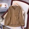 Solid Color V-neck Long-sleeved Shirt for Women Spring and Autumn New Loose and Versatile Thin Cardigan Top