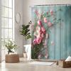 Elegante Tenda da Doccia Vintage con Rose e Ranuncoli - Bouquet Rosa e Bianco su Azzurro Pastello, Design Romantico, Poliestere Lavabile in Lavatrice