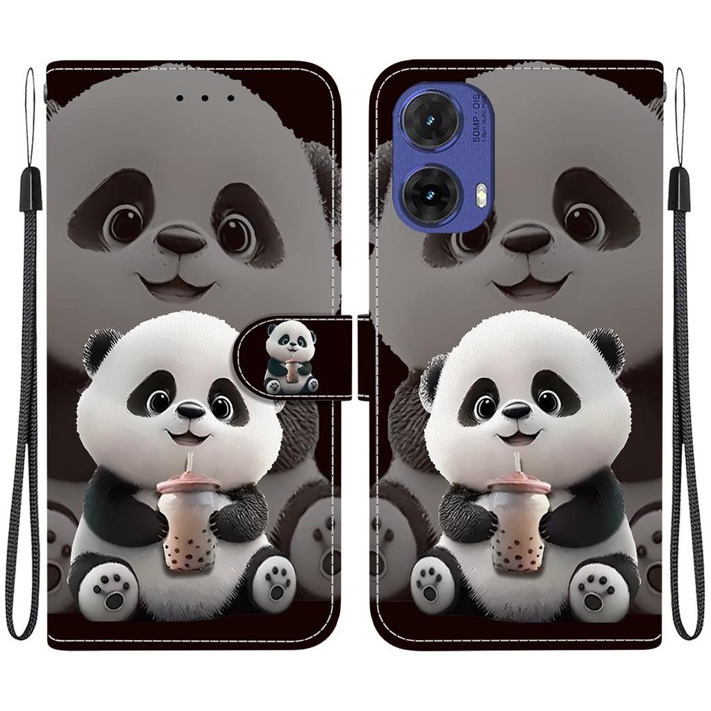 Handgefertigte PU-Leder-Flip-Hülle für Motorola Moto G85 Rutschfeste stoßfeste Abdeckung mit Handschlaufe & Herz/Rose Katze Designs