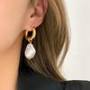 European Baroque Vintage High-end Asymmetrical Gold Color Pearl Earrings for Women Sassy Temperament Elegant Jewelry Party Gifts
