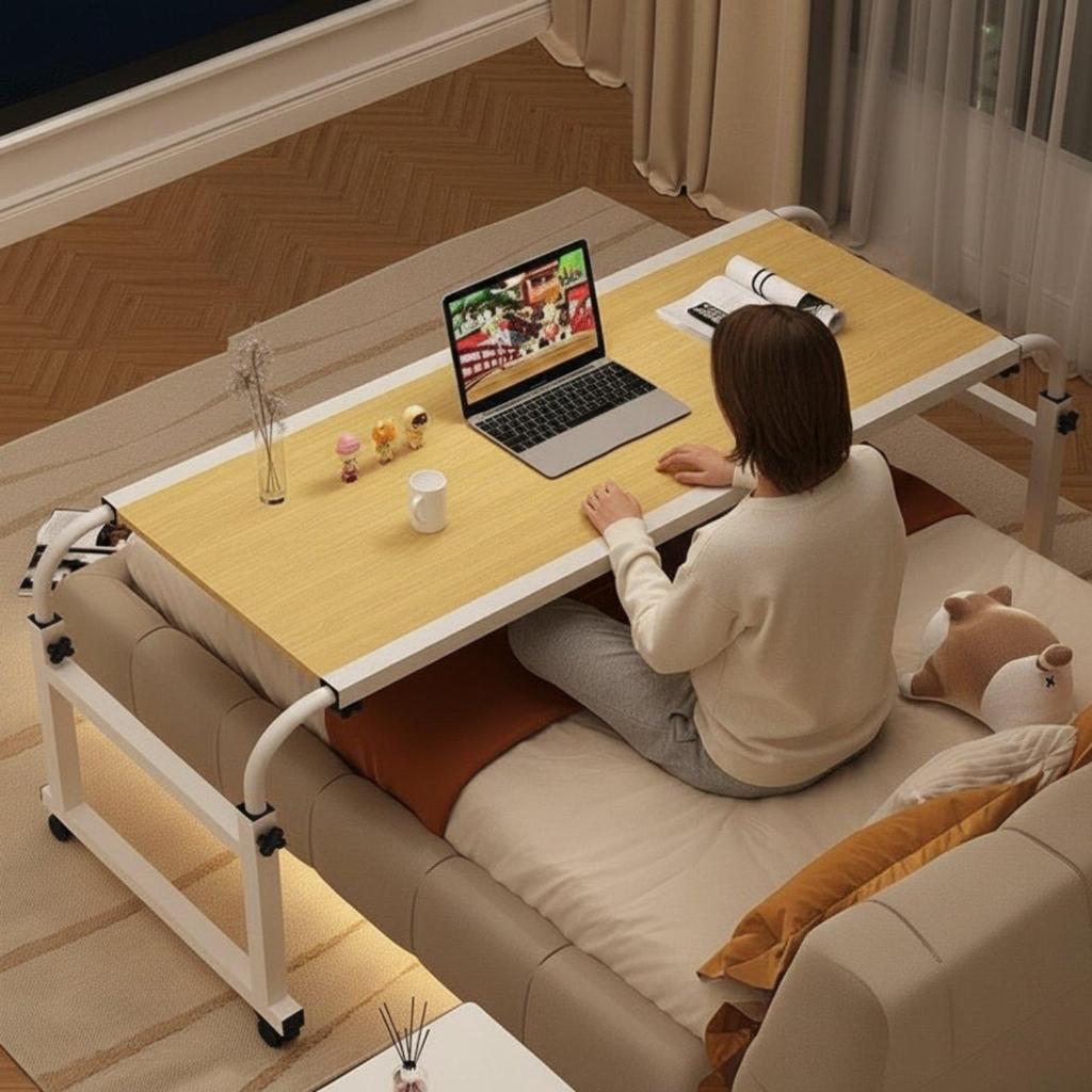 Mobile Bedside Workstation Desk Adjustable Height Overbed Table with Secure