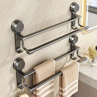 Portasciugamani a Doppia Barra con Ventosa Forte, Barra Appendioggetti da Parete per Bagno Cucina Senza Foratura, Scaffale Minimalista, Gancio per Asciugamani, Supporto Senza Foratura