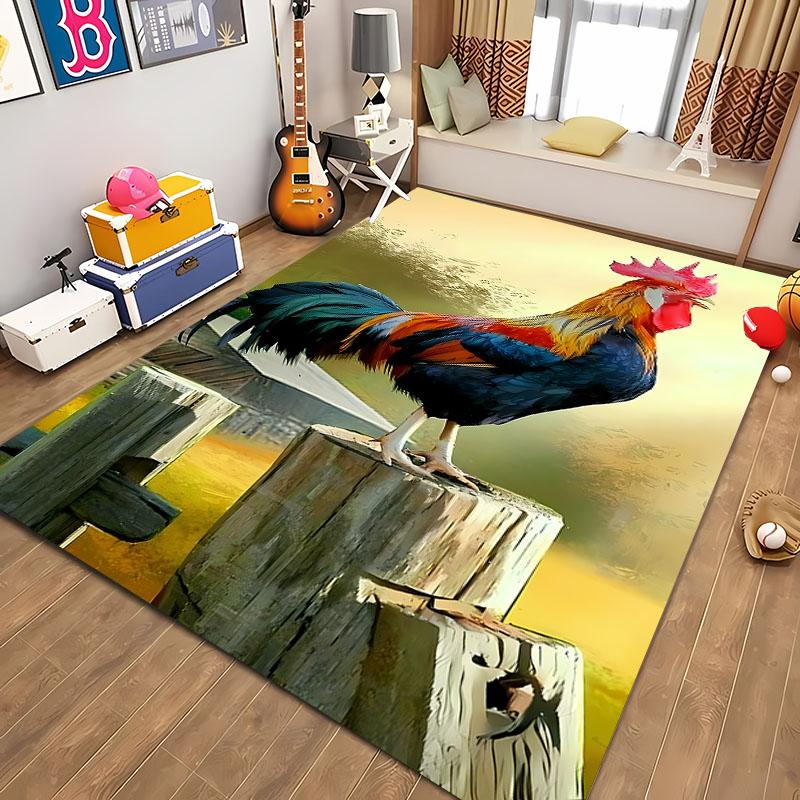 Funny Gallic Rooster 3D HD Printing Carpet for Living Room Cartoon Kid Bedroom Sofa Doormat Mat Floor Tapete Anti-slip Decor Rug