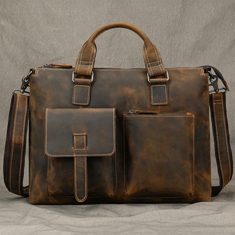 

Fashion Crazy Horse Leather Briefcase Bag Men Laptop Bags Men OfficeTote Bag Cow Leather Handbag A4 Portfolio Men s Hand Bags