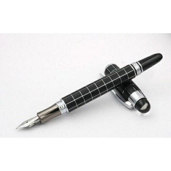 Fountain Pen Baoer 79 Check Pattern Black Nib M Silver Medium 0.5mm Converter Type Free Shipping