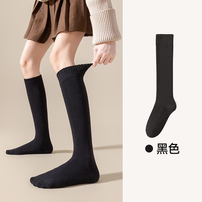 Women s autumn and winter calf socks, fleece and thickened leg socks, warm and anti-slip, knee-high pressure slimming leg knee protection socks One size fits all [individually bagged] чёрный