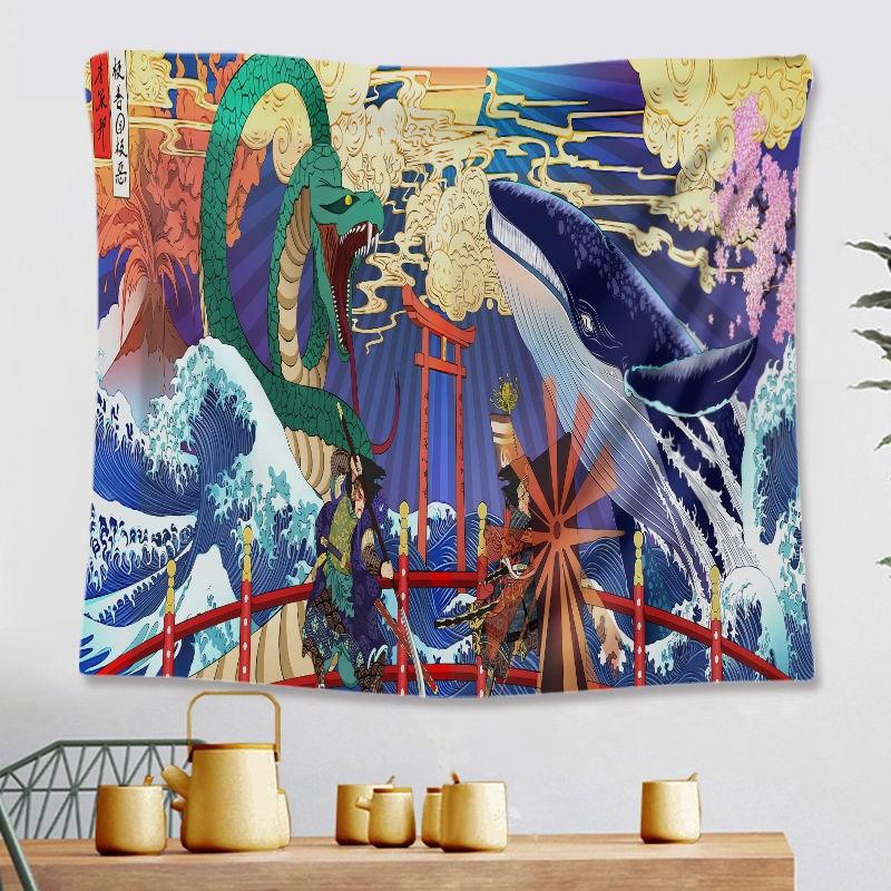 Japanese Tavern Sea Wave Tapestry Ghost Samurai Decorative Tapestry Room Decoration Home Decor Dorm Wall Hanging Backdrop Cloth