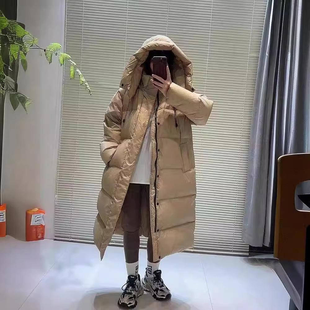 New pink big quilt long down jacket for women, Northeast extreme cold thickened versatile casual jacket for women