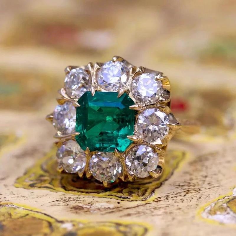 Vintage Elegant Green Synthetic Zircon Women's Ring Wedding Banquet Perfect Jewelry Accessories Handmade Art Ring