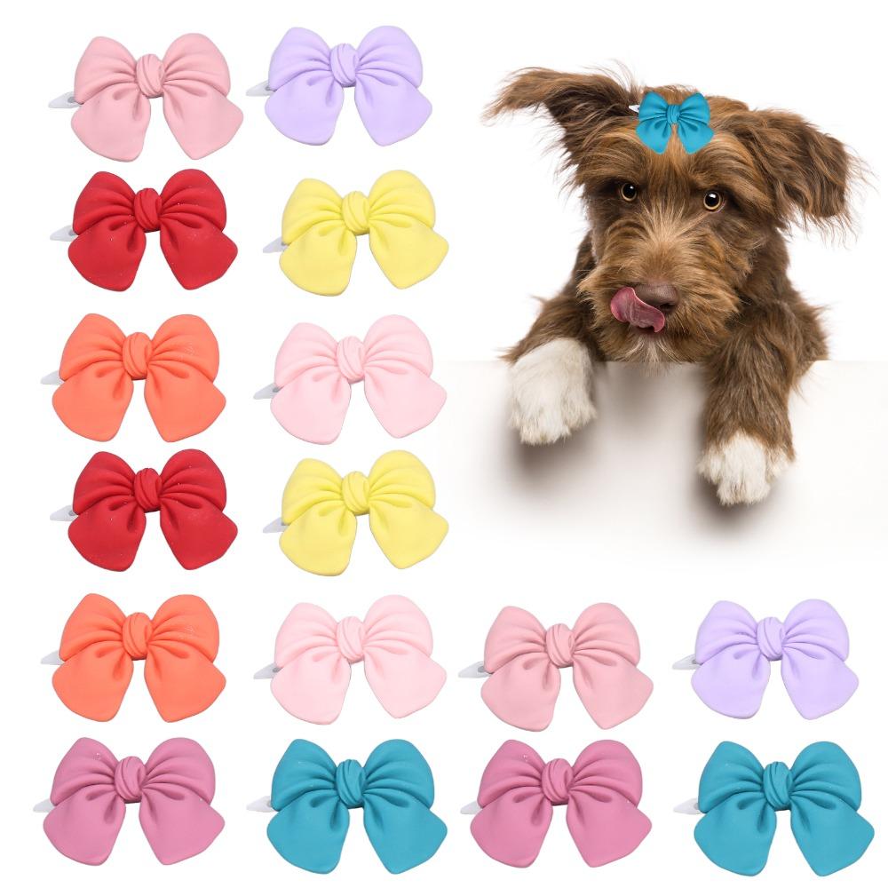 16pcs Soft Fabric Dog Bow Tie Mini Size Pet Bow Clip Cute Look Pet Hair Clip Small Pet
