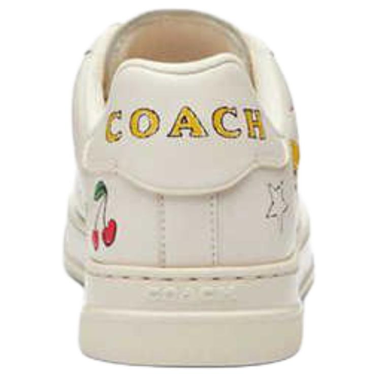 Coach Highline Synthetic Leather Printed Round Toe Lace-Up Low-Top Sneakers Women Sneakers White CAQ45-CAH
