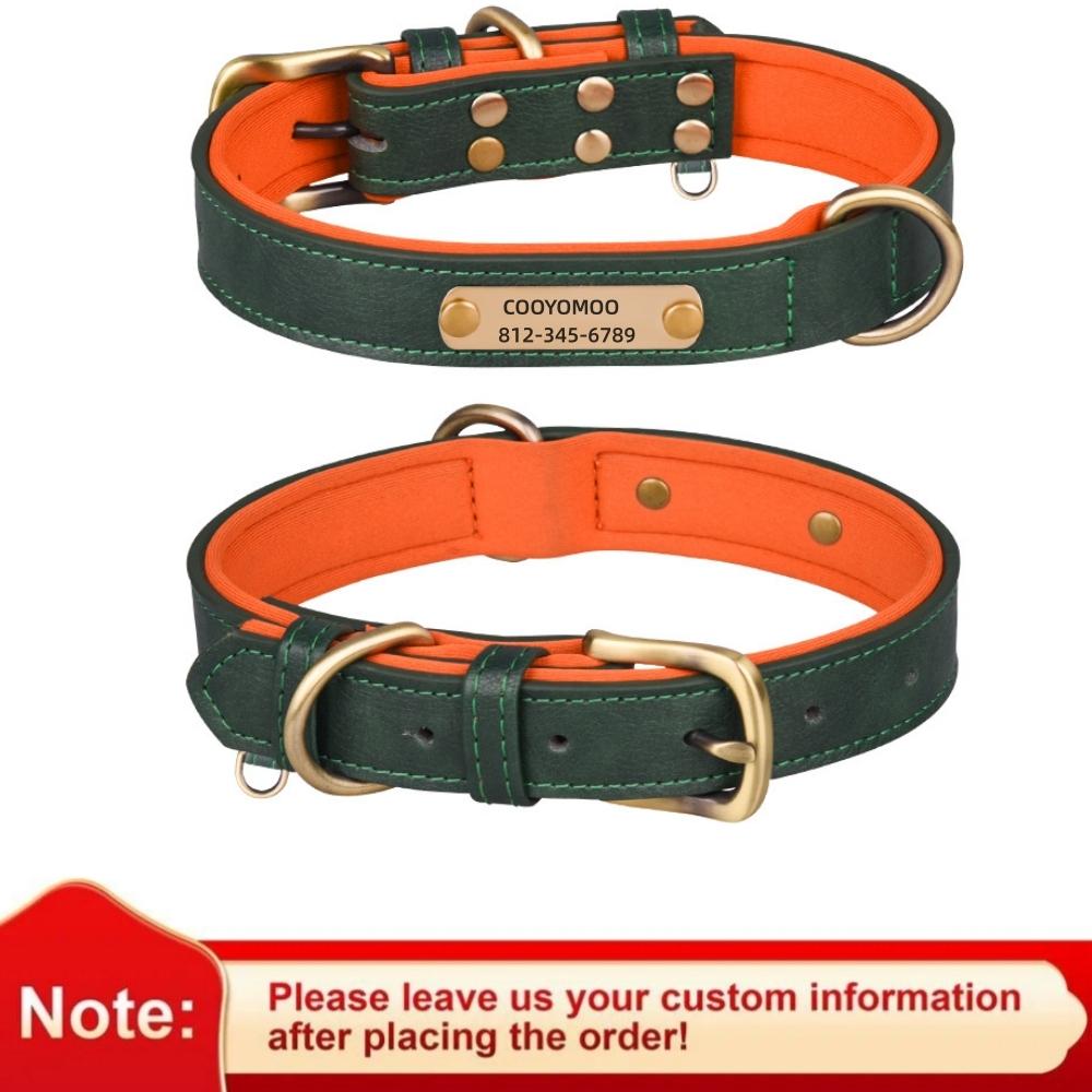 

Персонализированный кожаный ID-жетон с именем, ошейник для собаки, регулируемый, мягкий, с подкладкой, ошейники для собак, бесплатная гравировка имени для маленьких, средних и крупных собак XS