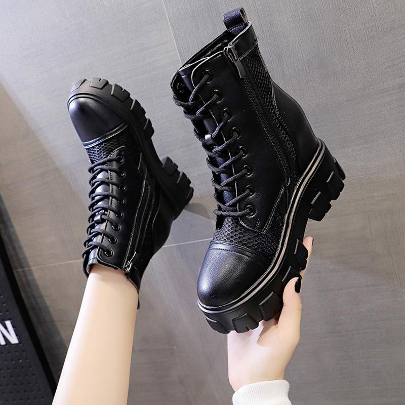 Women's shoes new lace-up inner height increase short boots women's thick sole inner height increase small casual versatile