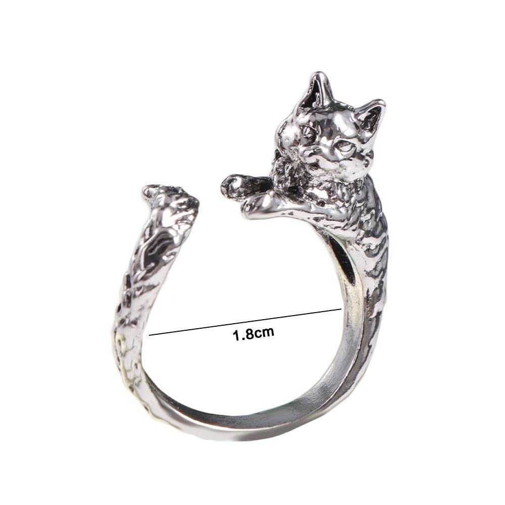 Vintage Animal Delicate Rings Dark Zinc Zinc Alloy Cat Shape Ring Kitty Cat Opening Rings  Gift For Girl