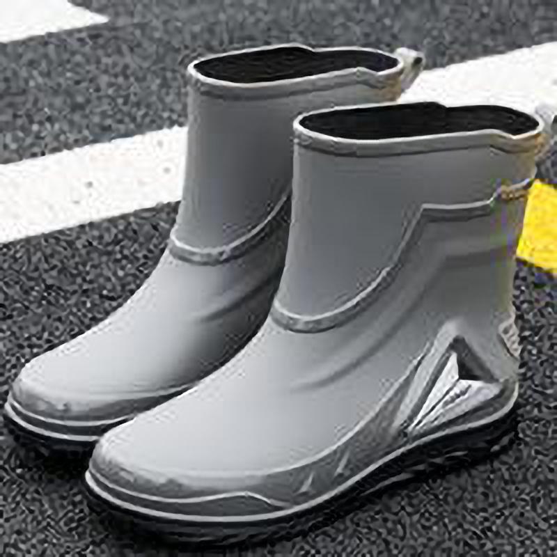 Winter Warm Fur Rain Boots Men's Waterproof Drawstring Shoes Non-Slip Flat Fashion Take Out Rider Autumn Summer Spring Black Red