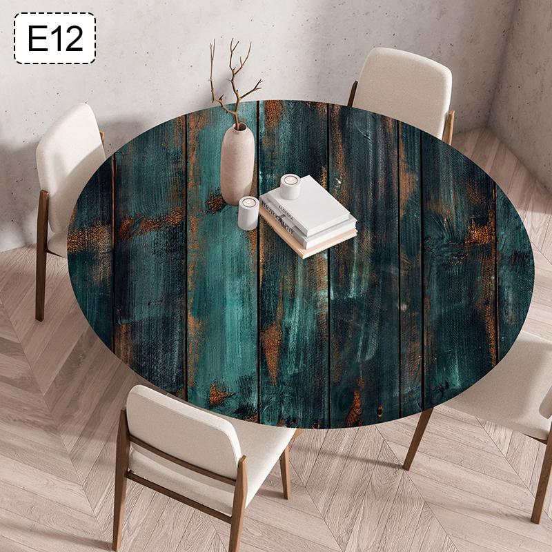 Texture Print Elastic Round Tablecloth 60/90/120cm Waterproof Oil Resistant Fabric Table Cover For Restaurant Kitchen Home Decor