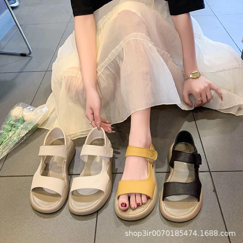 Large size Velcro sandals women's summer new thick-soled round head cool slippers fairy wind beach sandals