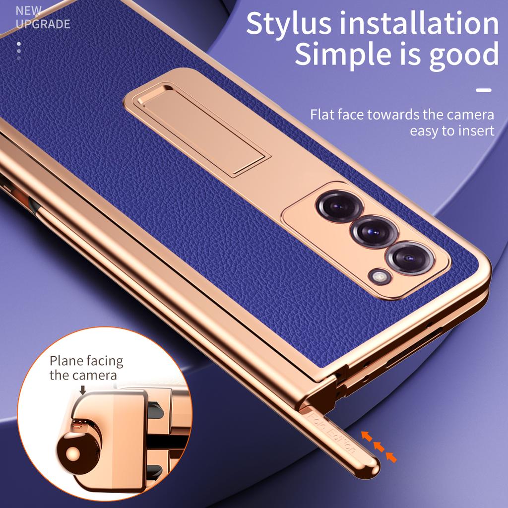 Anti -Scratch Plating Leather Cover Case For Samsung Galaxy Z Fold 4 3 Fold4 Fold2 Fold3 Fold 2 5g Glass Protector Film Coque