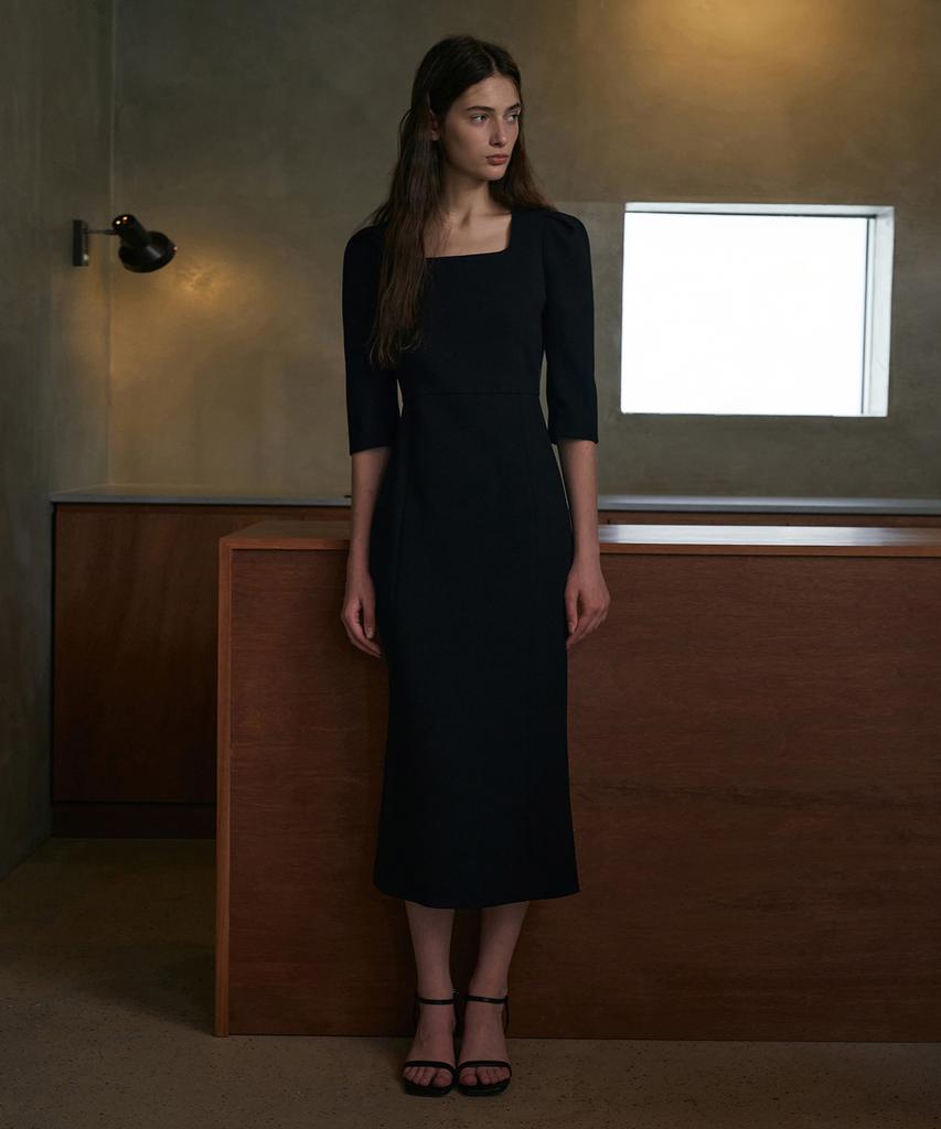 LAMEREI Square Scoop Neck Dress[Lmbfco23Dr809]-Black