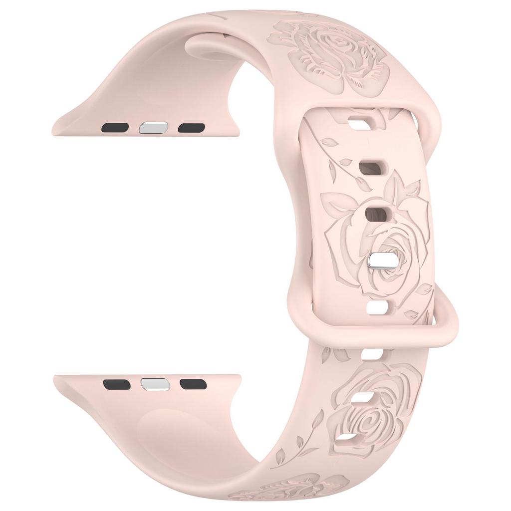 Apple Rose Pattern Silicone Watch Strap for 9th Gen Apple Watch, Laser Engraved Design with Eight-Shaped Buckle