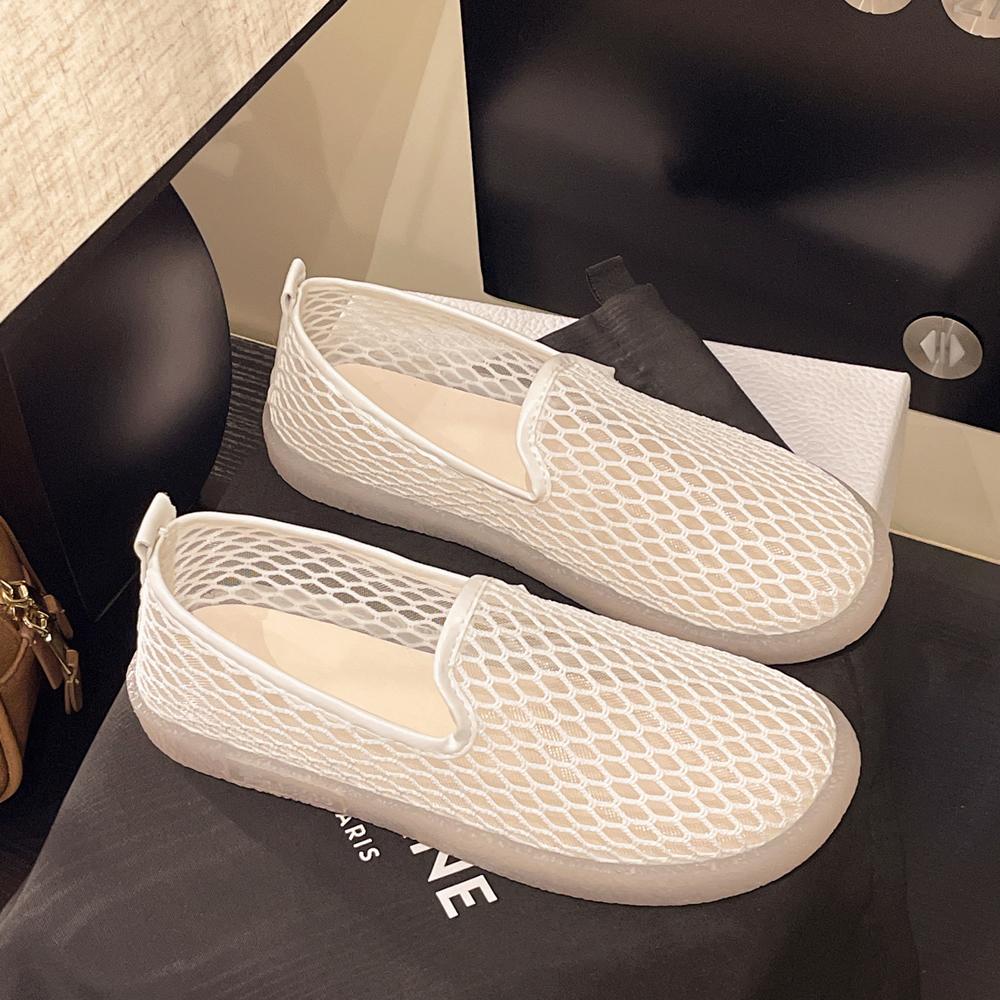 Fashionable Mesh Shoes Women's Breathable Summer New Lightweight Soft Bottom Slip-On Bean Bean Shoes PU Insole Mesh Upgraded