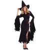 Womens Gothic Witch Costume Long Asymmetrical Dress Halloween Cosplay Outfit With Hat Belt