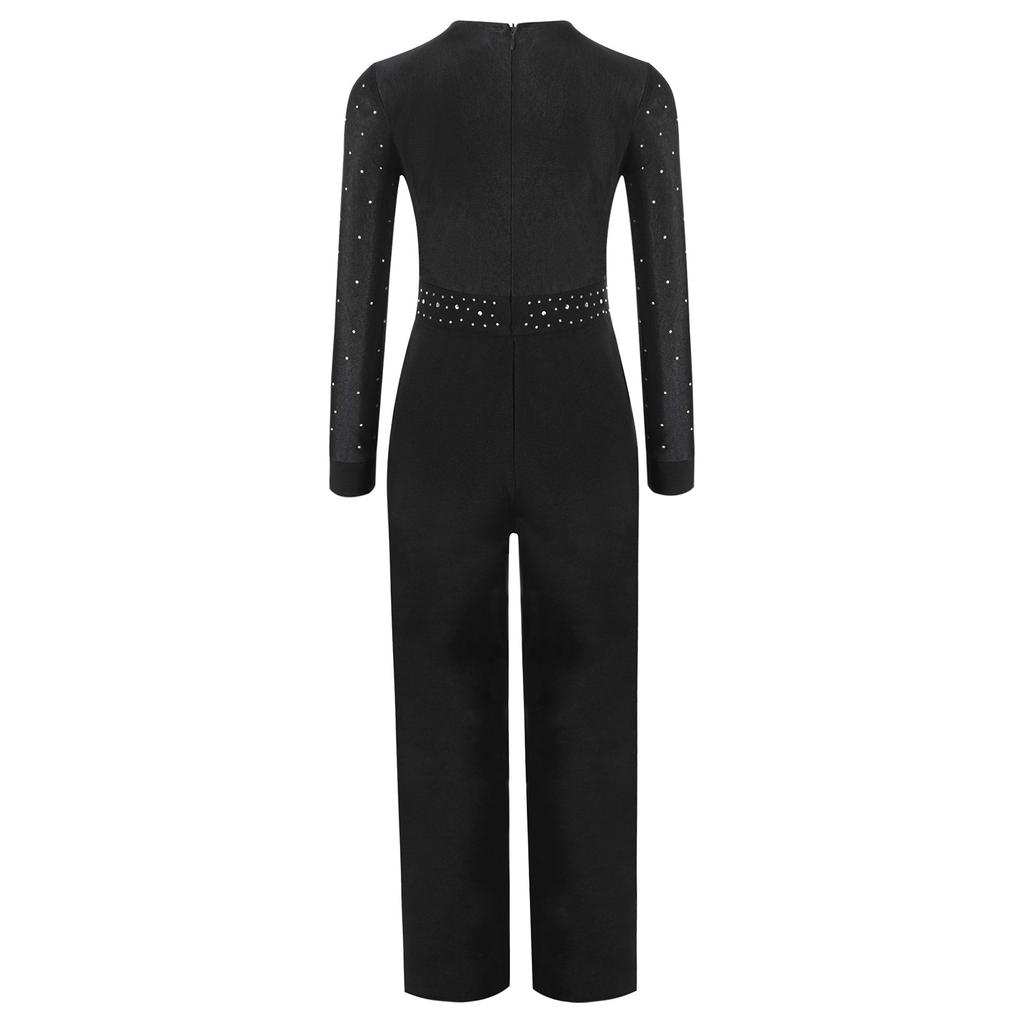 Boys Latin Dance Jumpsuit Color Block Design V Neck Long Sleeve Full Body Leotard Skating Performance Costume