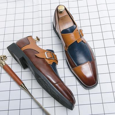 Fashion Mens Business Leather Formal Luxury Designer Monk Buckle Patchwork Casual Social Shoes for Men Dress Office Party Male Footwear
