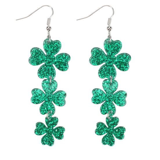 St Patricks Day Earrings Lightweight Acrylic Glitter Shamrock Earrings Sparkly Lucky Clover Dangle Drop Earrings for Women Holiday Party Accessories