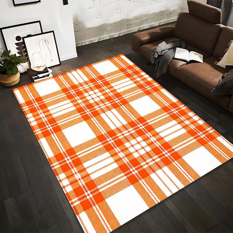 Orange and White Plaid Pattern Carpet, Modern Home Decor Style Rug Suitable for Use As an Anti-slip for Living Room Bedroom Sofas