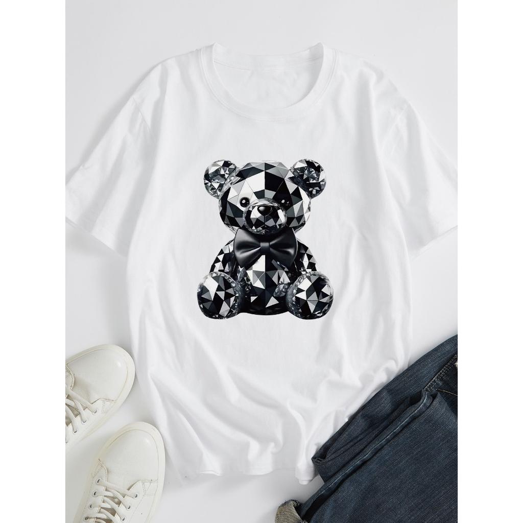Summer Round Neck Gentleman Bear Printed Top Fashionable Casual Pure Cotton Short Sleeved Men's T-shirts
