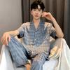 Cool satin jacquard pajamas men's summer ice silk short-sleeved trousers can be worn outside men's silk loungewear in summer