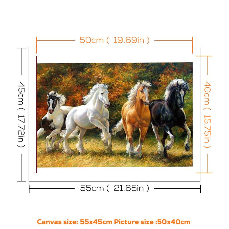 5D Digital Oil Painting of Galloping Horses - Living Room & Bedroom Art (No Frame)