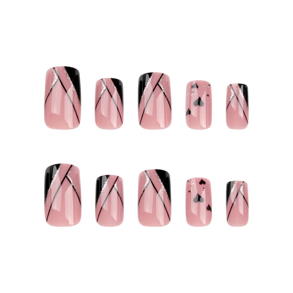 Nail Nail Piece French Bevel Manicure Glitter Love Fake Nail Short Square European Square Fake Nail