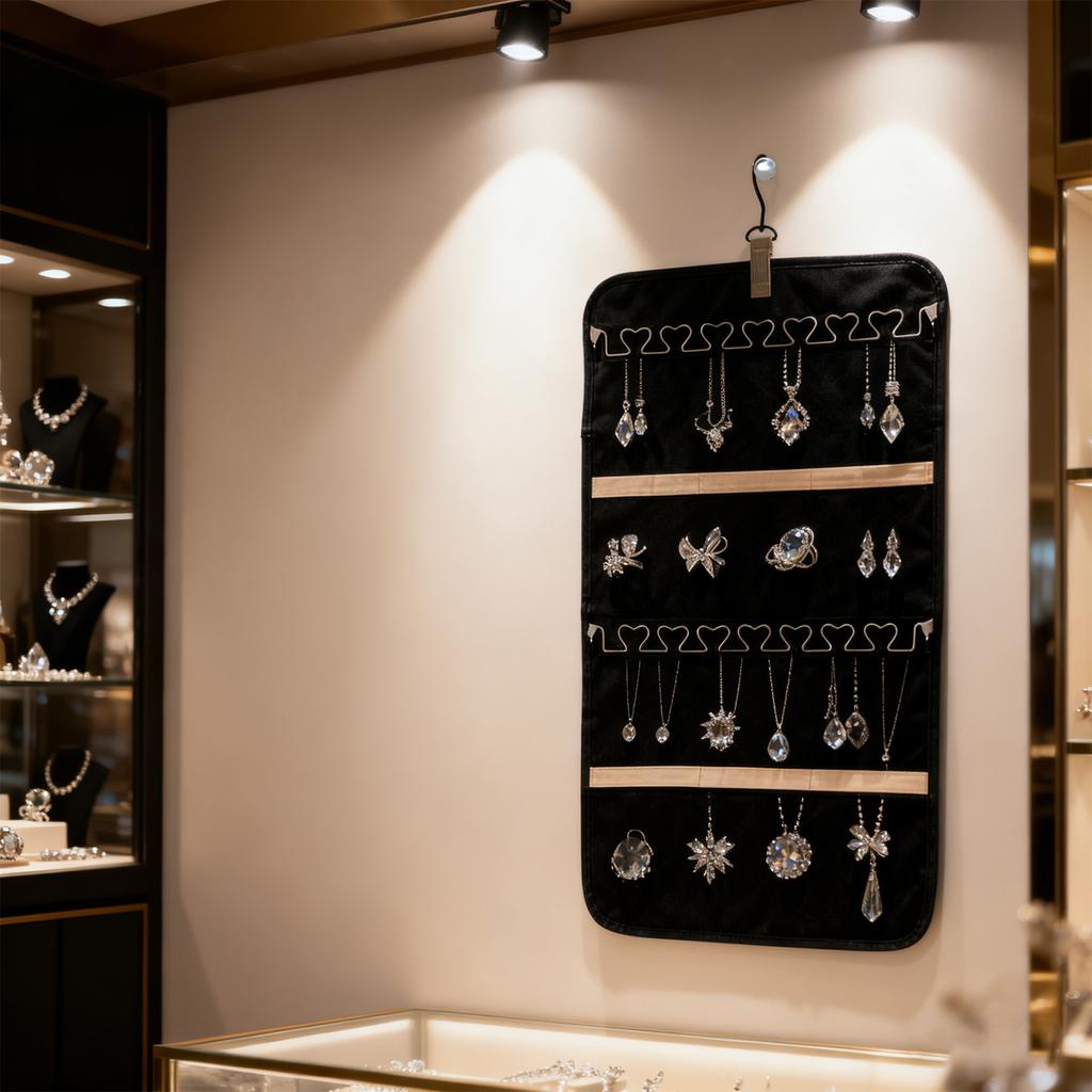 Hängender Schmuck-Organizer Aufbewahrungsrolle mit Aufhänger Wand-Halskettenständer Display Hängend Wand-/Tür Metallhaken Doppelseitiges Schmuckregal