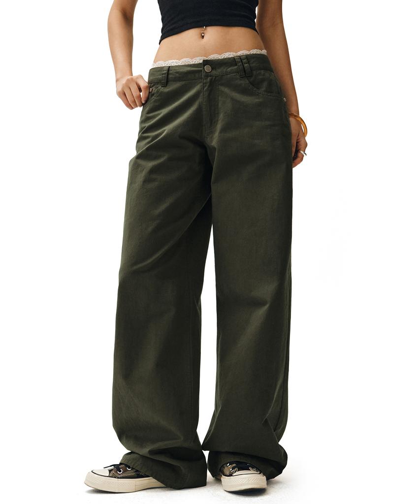 Deketeuumeon Signature Low Rise Wide Jeans Dcwpt004Khaki