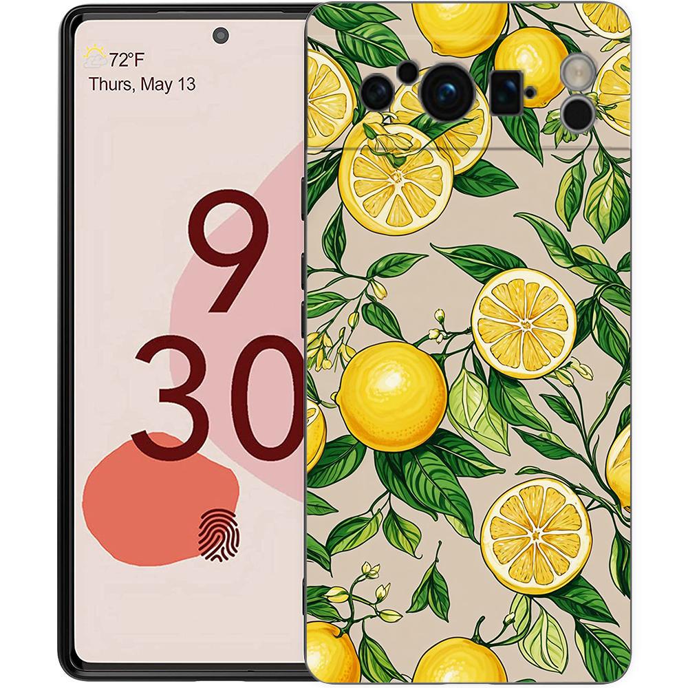 Summer Fruits Lemon Print Phone Case For Google Pixel 10 9 8 7 Pro 9A 8A 7A 6A 6 Pro XL Soft TPU Bumper Black Cover