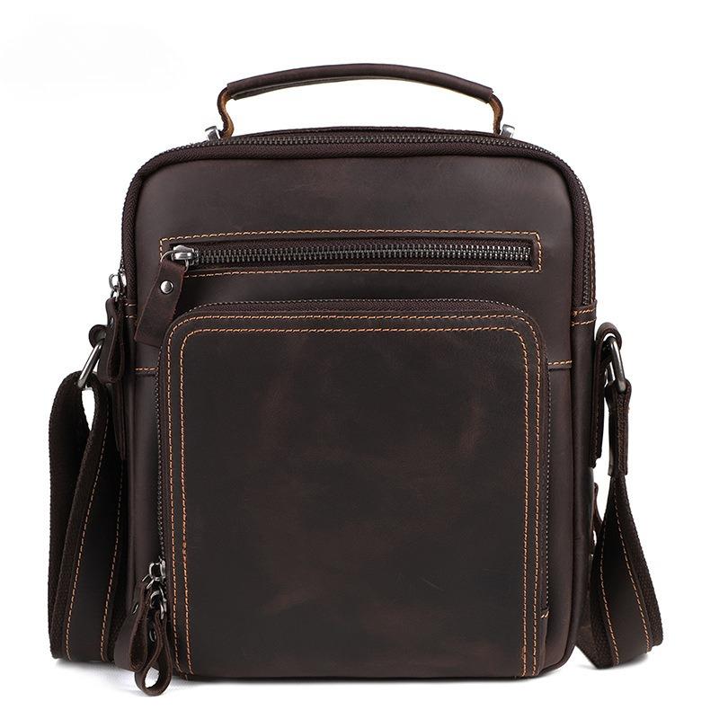 Men's Shoulder Leather Bag, Retro Crazy Horse Leather Messenger Bag, Casual Large-capacity Backpack, High-end Leather Men's Bag