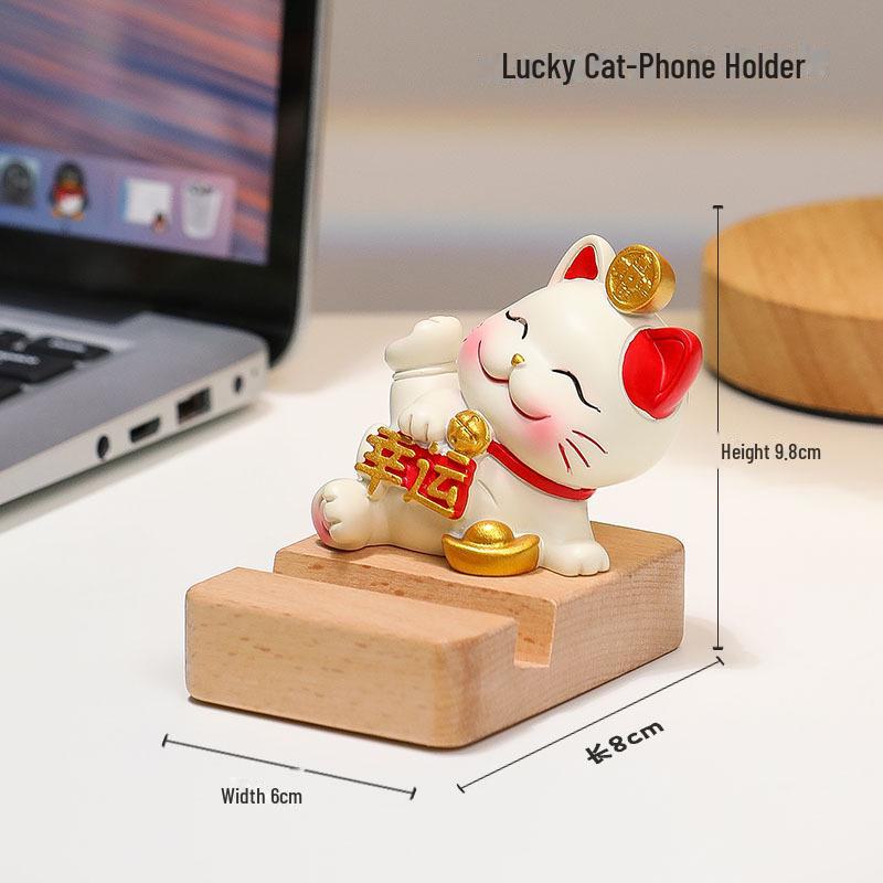 Cute Lucky Cat Phone Stand - Desktop Ornament & Mini Kitten Birthday Gift