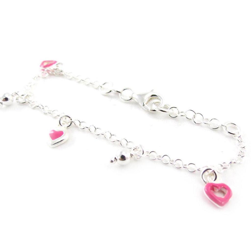 Les Trésors De Lily [J2084] - Bracelet Argent 'Ronde du Bonheur' coeurs rose