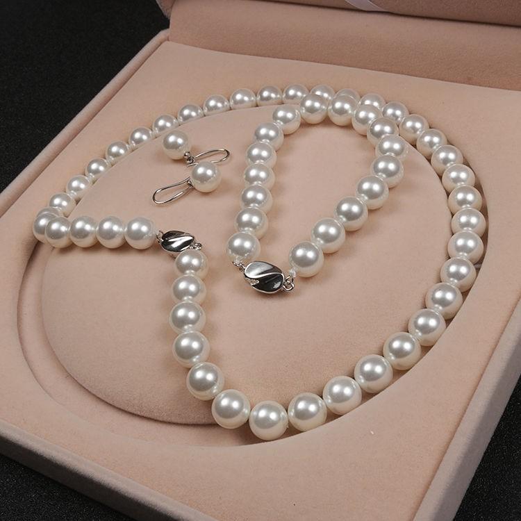 

Popular Necklace 8mm Dongdaemun Bracelet Highlight Neck Chain Earrings 3-piece Set Retro Sweet Elegant Temperament Jewelry Women 3PCS жемчужина белый