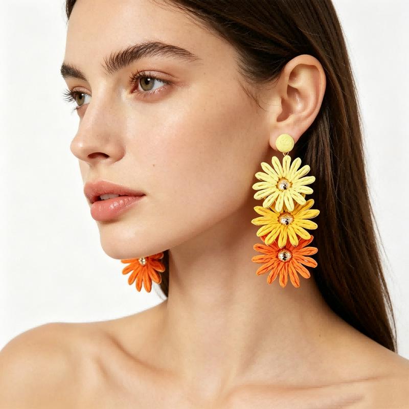 Bohemian Daisy Stud Earrings: Handmade Raffia Sunflower Style