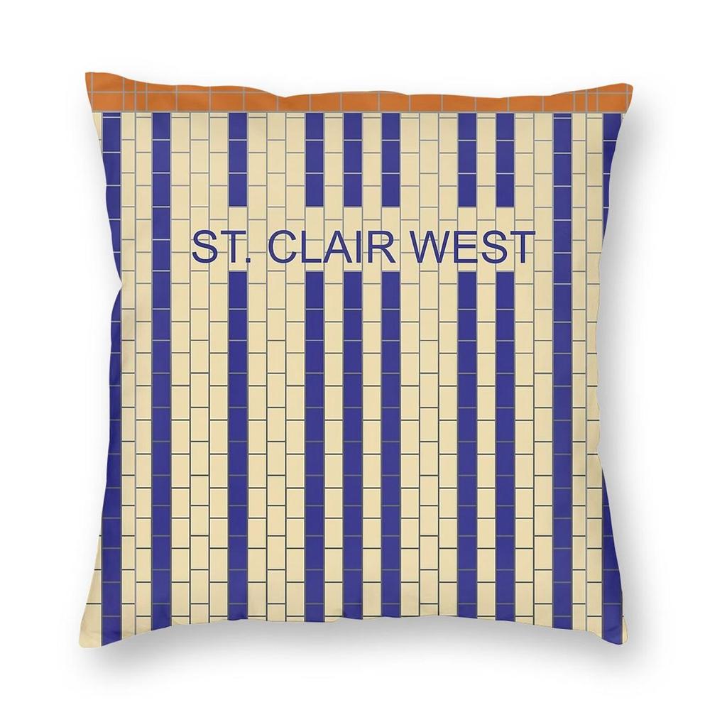 St Clair West Subway Station Square Pillowcase Polyester Linen Velvet Creative Zip Decorative Sofa Seater Cushion Cover