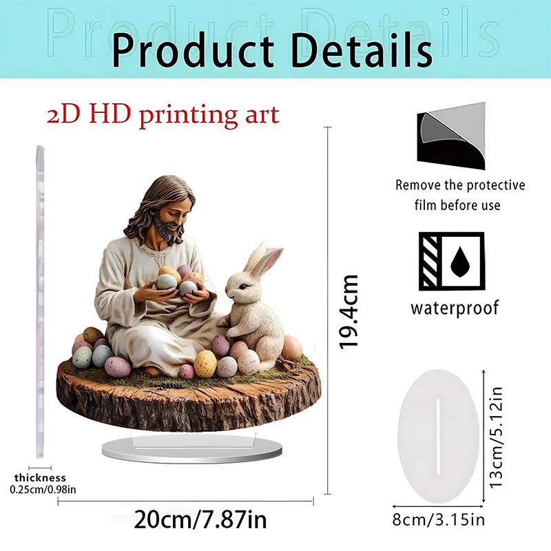Cute Easter Bunny Ornament Flat Acrylic Ornament Rabbit House Single Desktop Home Office Garden Ornament Yard Decoration Gift