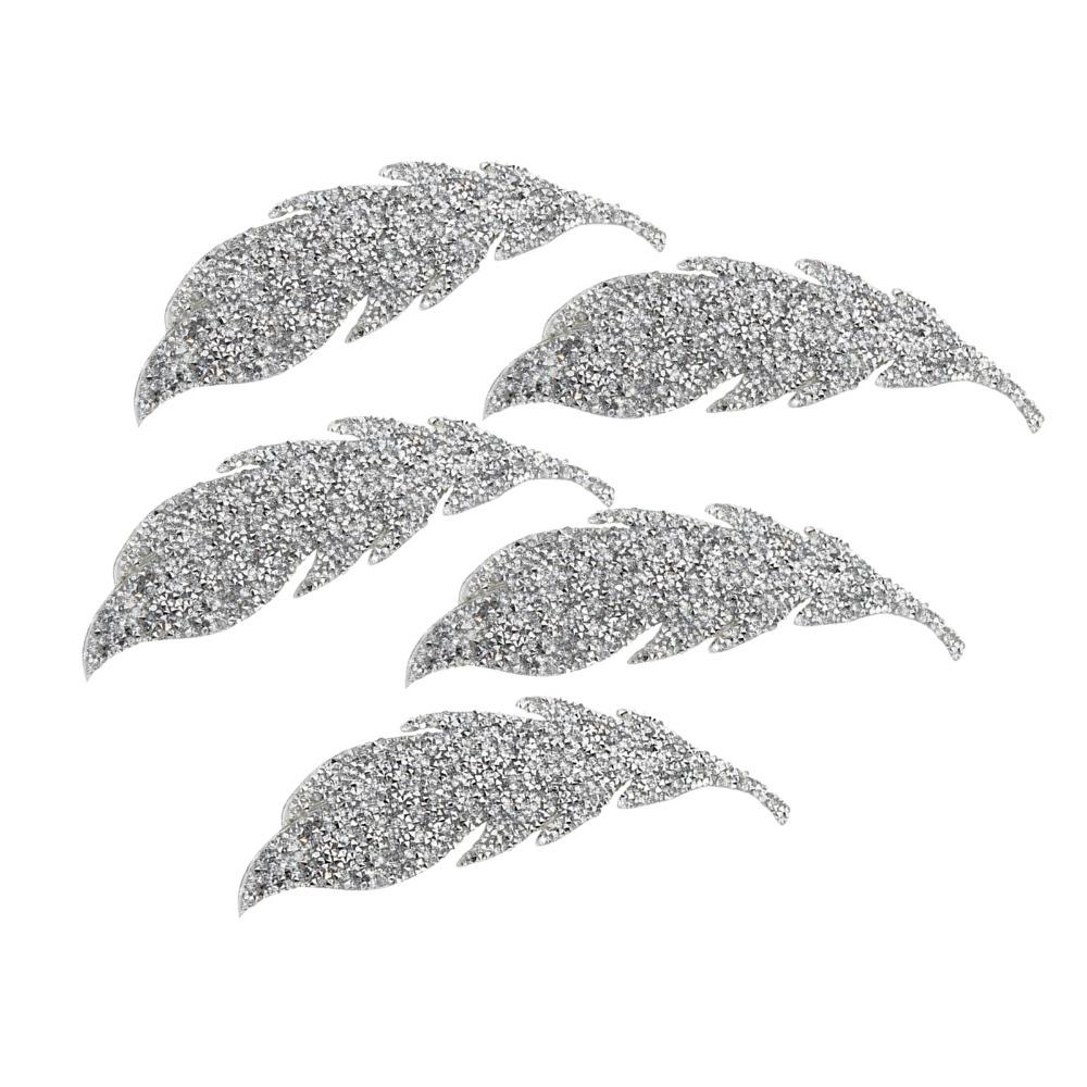 5pcs Iron On Rhinestone Patches Silver Leaves Pattern Patches Iron On Patches  For DIY Crafts